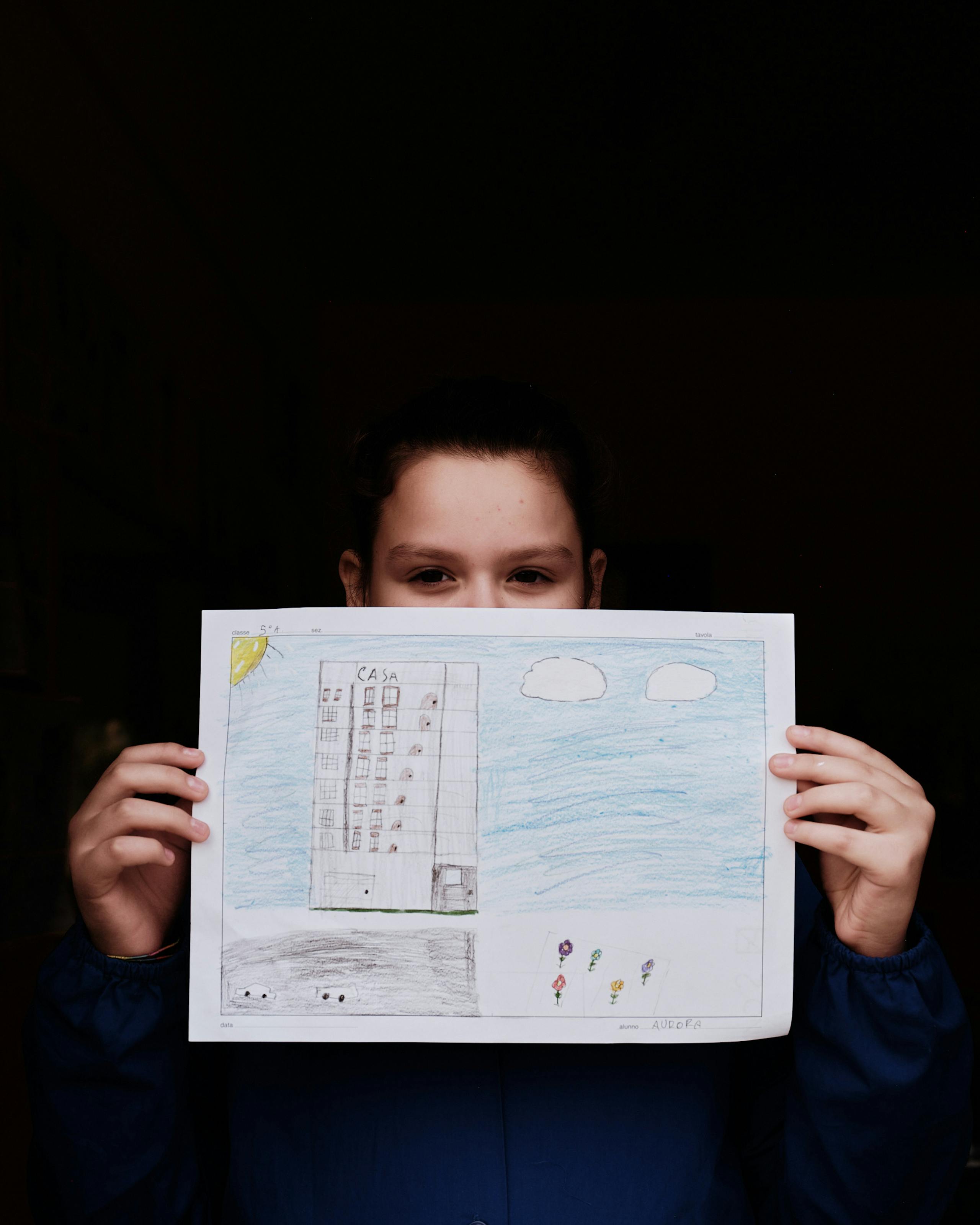 Students interpret the idea of Home - Workshop at Direzione Didattica Iv Circolo Elementare Marconi school at Trapani-Milo, Sicily. December 2021