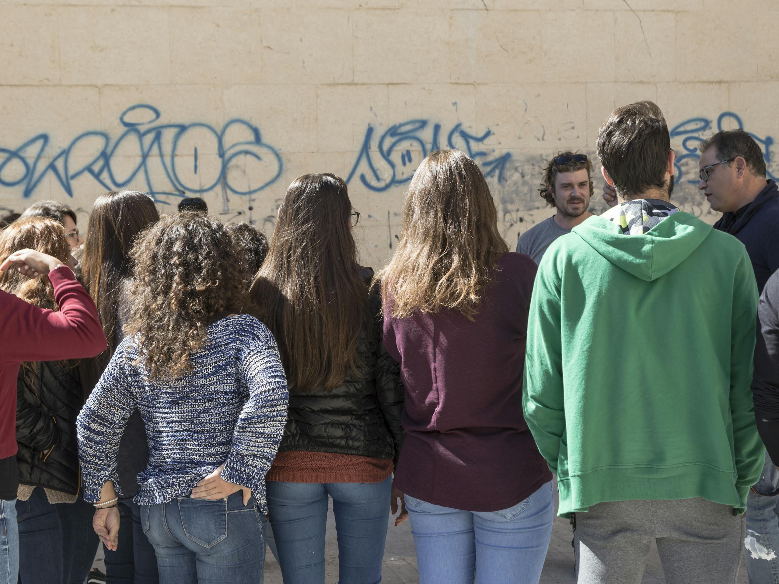 Guido van Helten and Vincenzo Cascone direct a workshop with Liceo Umberto Classico I. Ragusa, Sicily, Italy. October 2017 Photograph: Marcello Bocchieri