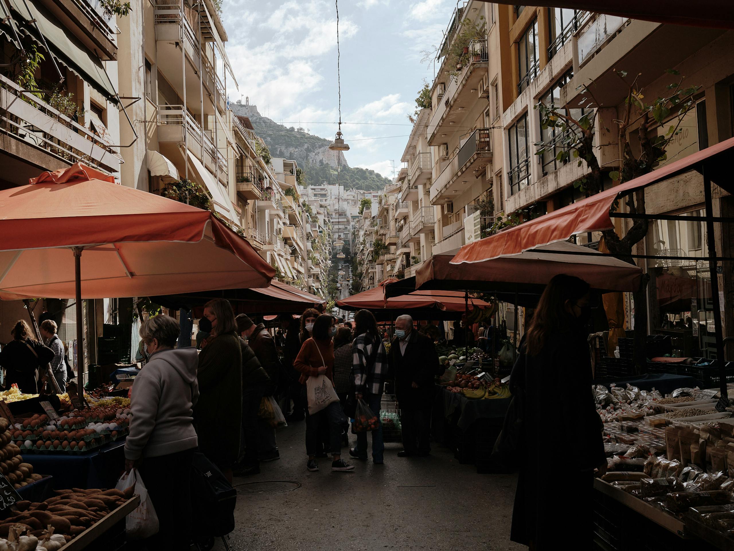 Kallidromiou Farmers' Market in Exarcheia, Athens, Greece. November 2021