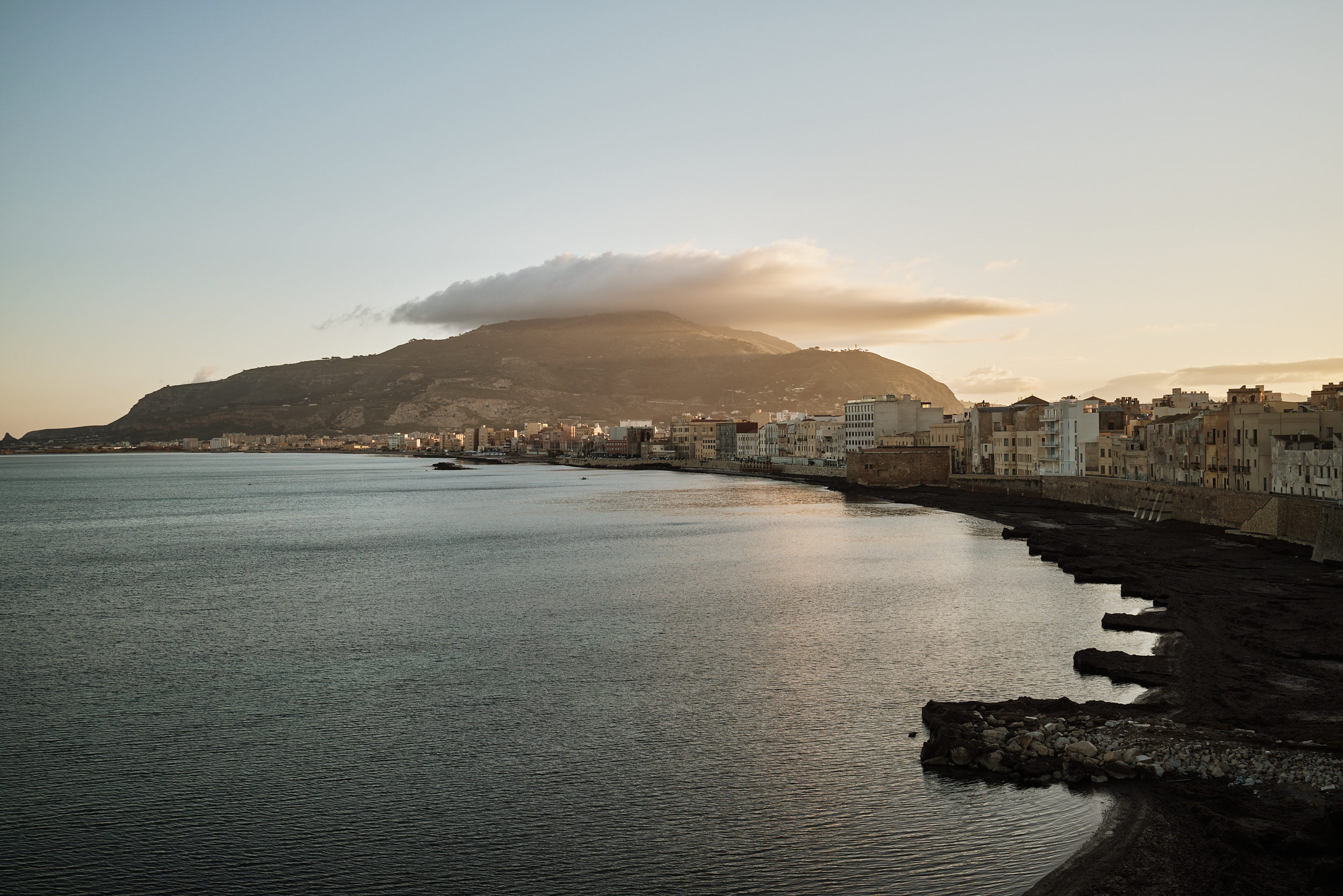 Shoreline of Trapani, Sicily. January 2022