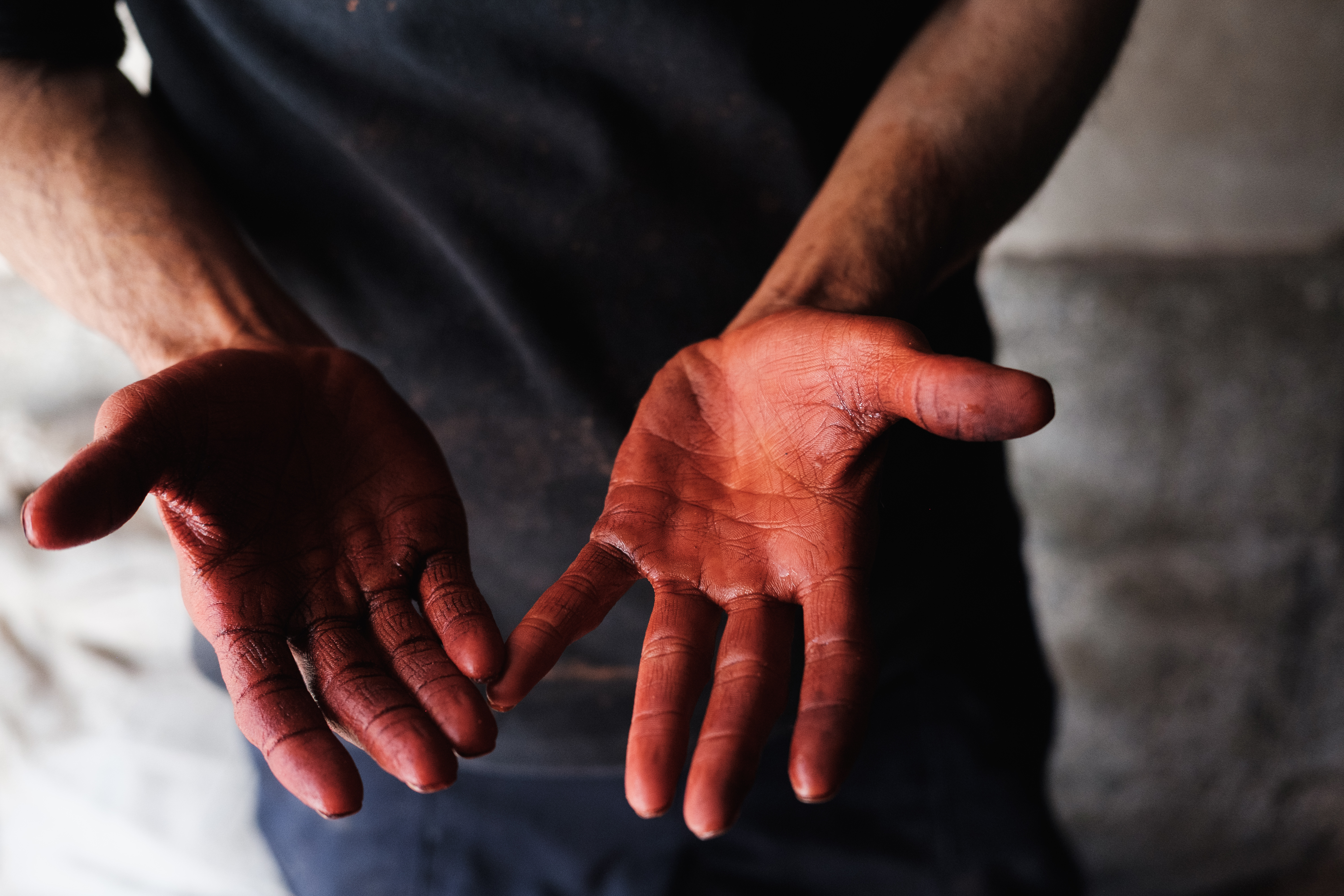 Wool dying process using natural earth pigments Kashan, Iran. November 2018 Photograph: Guido van Helten