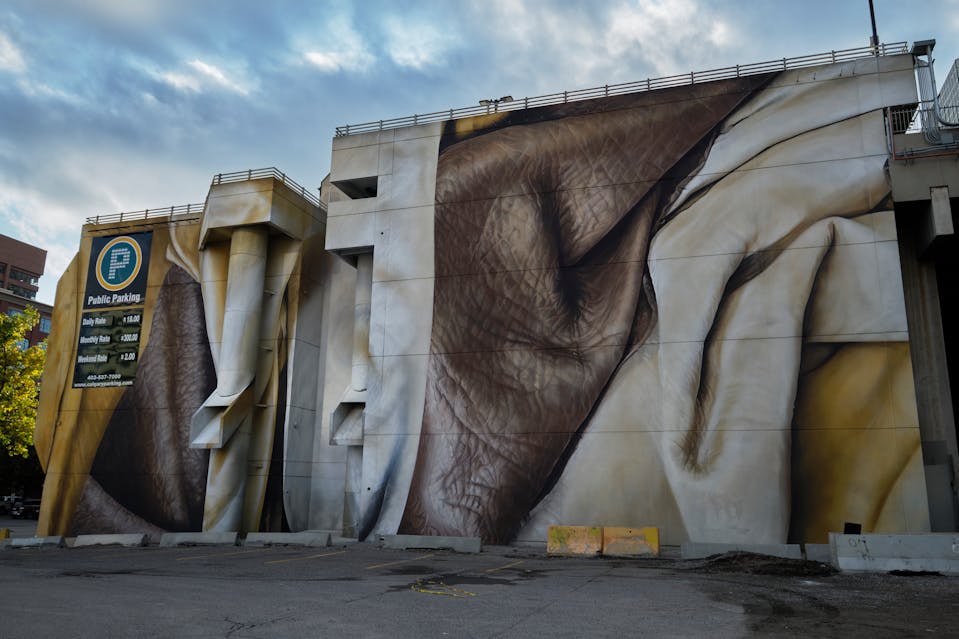 Installation completed for YCC Bump festival Calgary, Alberta, Canada. September 2019 Photograph: Guido van Helten