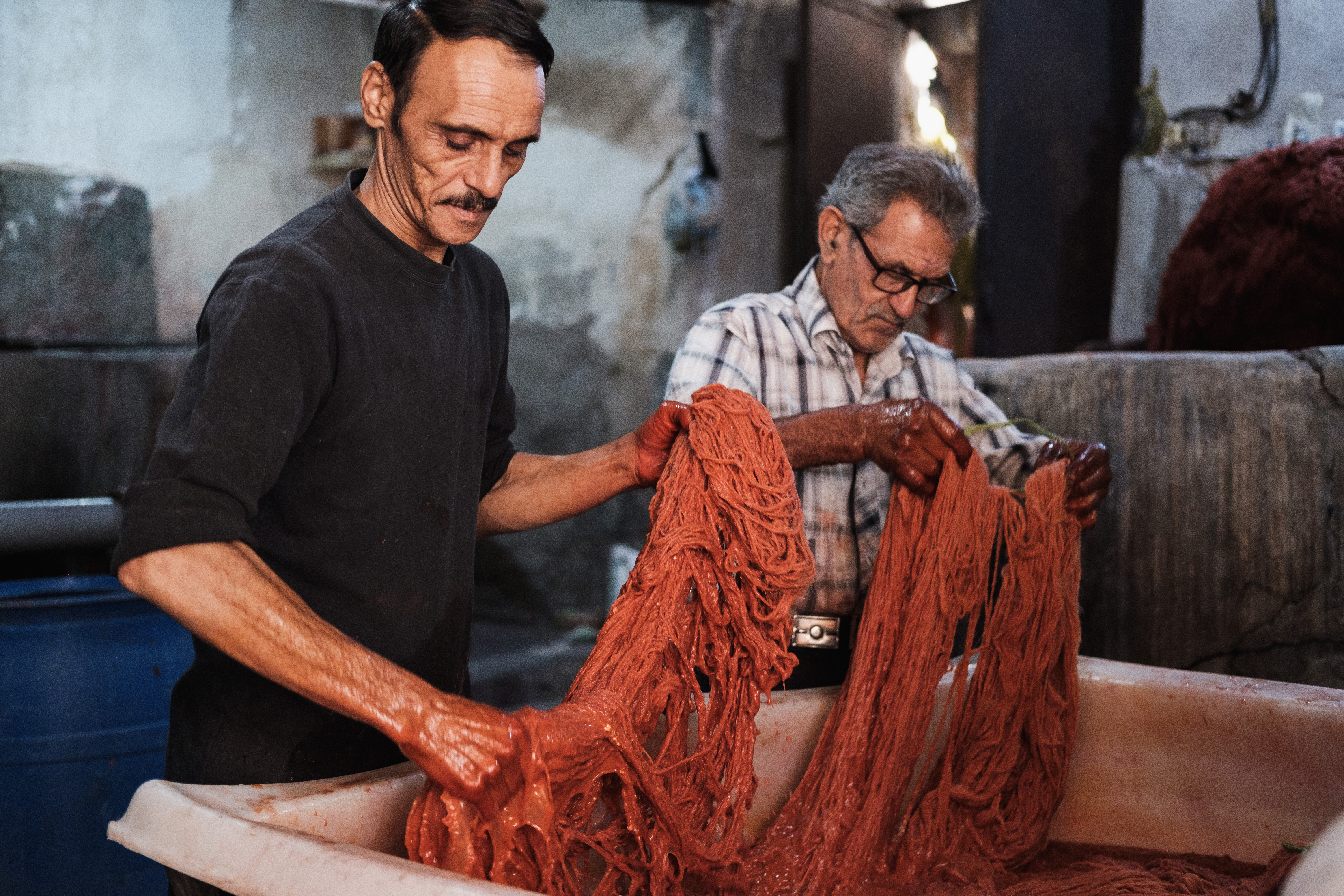 Wool dying process using natural earth pigments Kashan, Iran. November 2018 Photograph: Guido van Helten