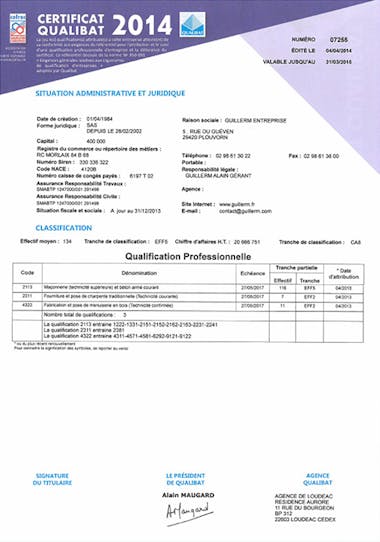 Certification Qualibat 2014, Guillerm Habitat