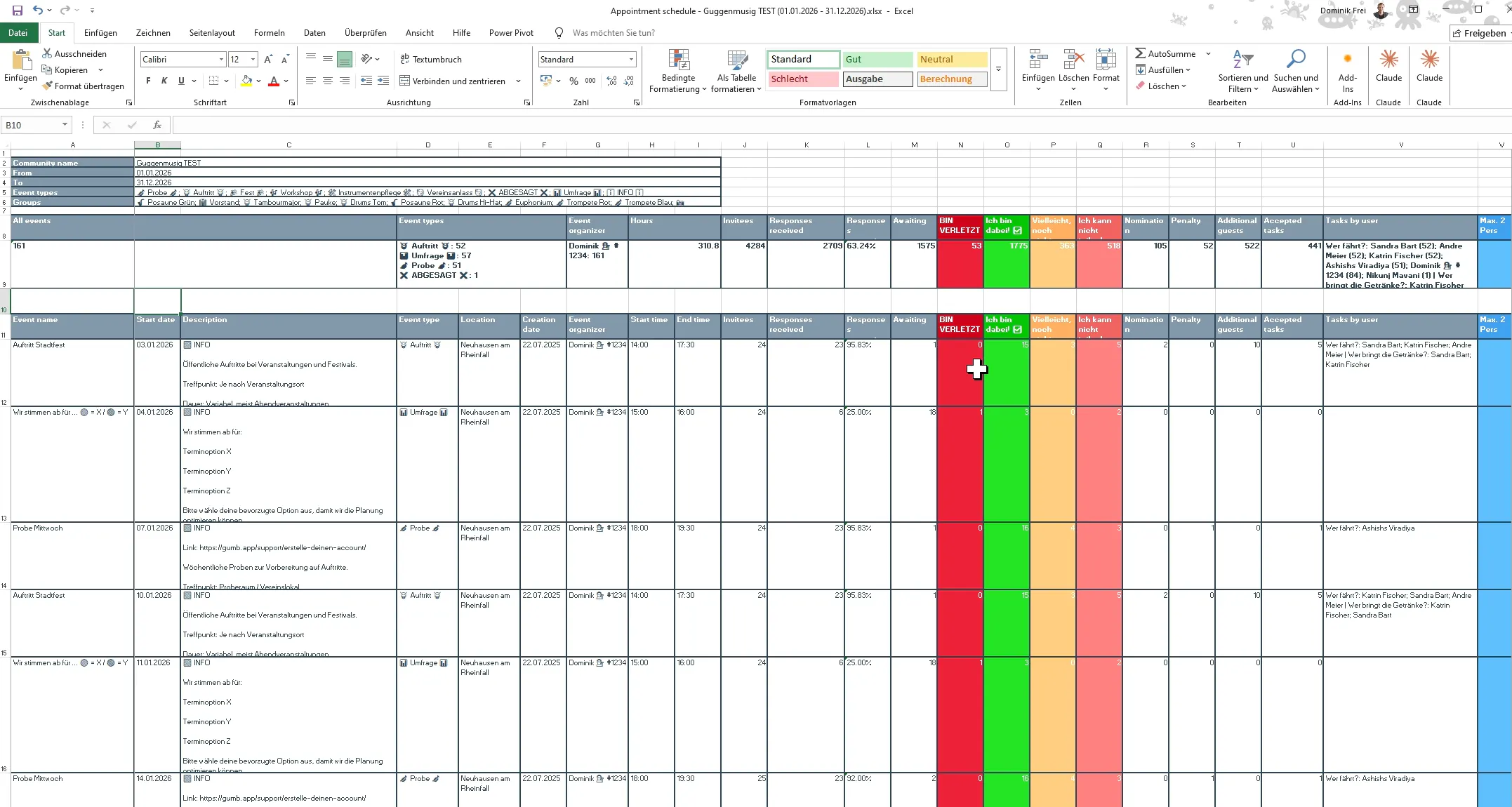 Terminkalender-Export (Excel)