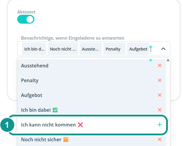 Antwort-Filter der Push-Erinnerung: 1 Ich kann nicht kommen ist abgewählt