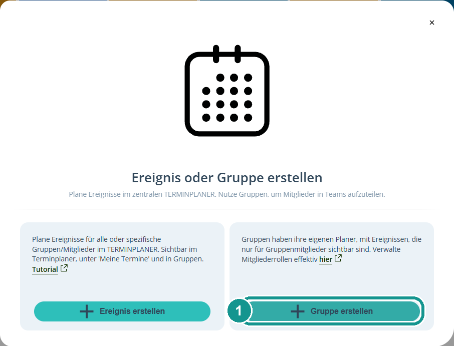 Fenster Ereignis oder Gruppe erstellen: 1 Gruppe erstellen