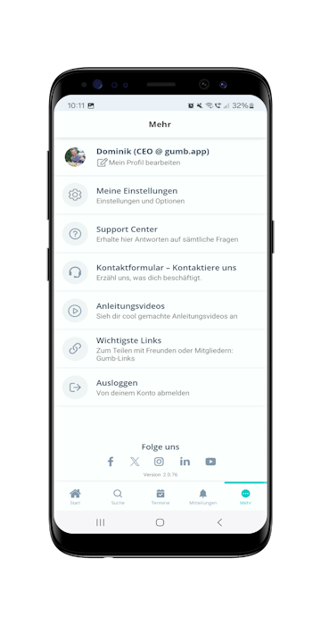 MEHR - Einstellungen und Kontakt