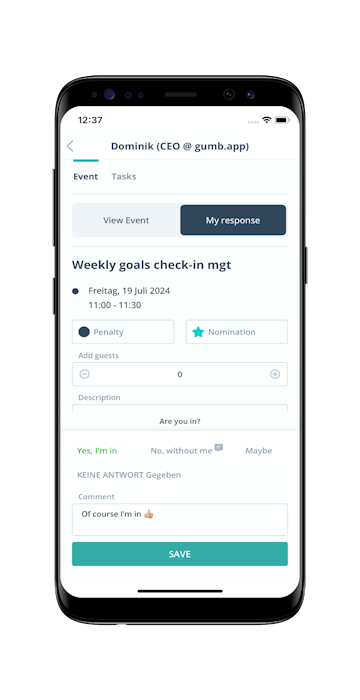 START - Scheduler - tap the event - respond