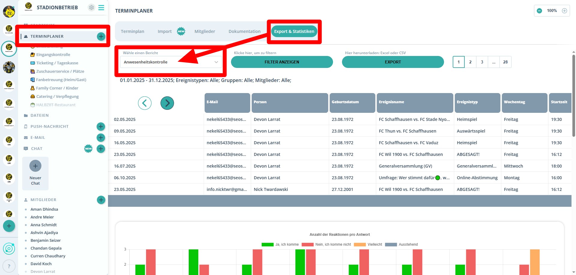 Nationale Datenbank Sport (NDS) | Gumb J+S Statistik & Anwesenheitskontrolle – Export als Excel/CSV mit AHV-Nummer und kantonsspezifischen Feldern.