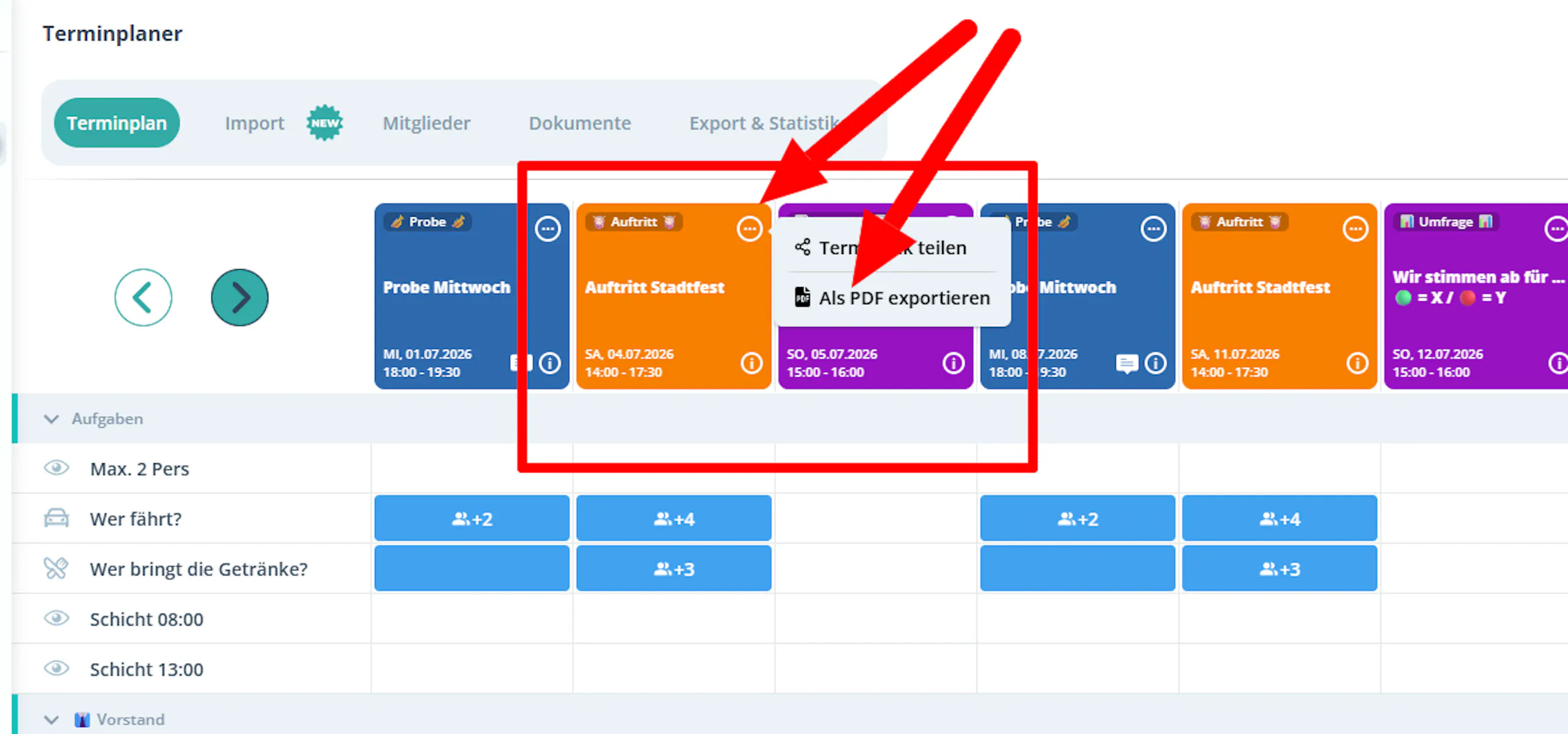 Export an appointment as PDF