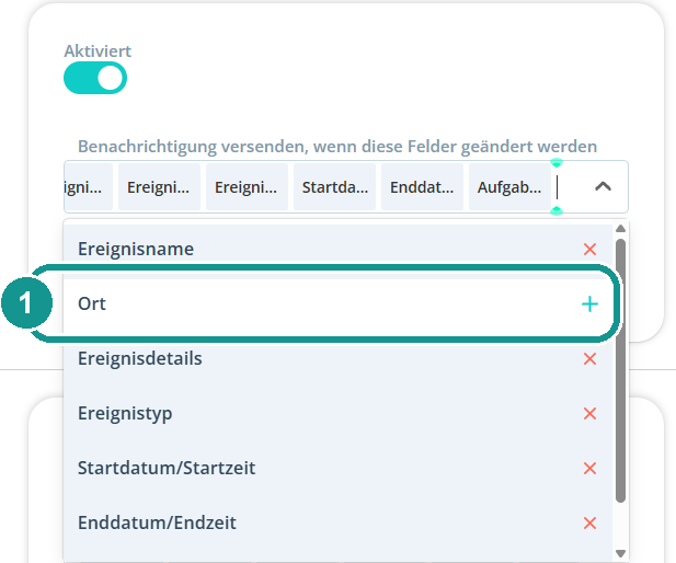 Felder-Filter bei Termin wurde aktualisiert: 1 Ort ist abgewählt