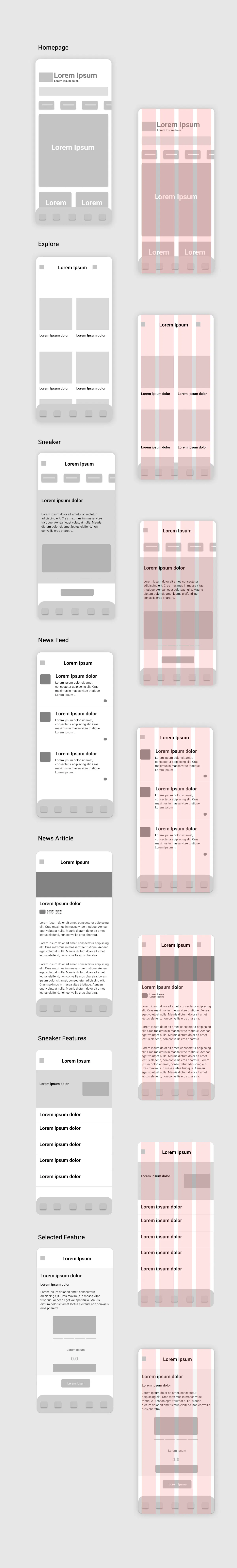 High Fidelity wireframes made in the process to help create the final mockups for DOOK. The wireframes were based on a 4 Column Grid.