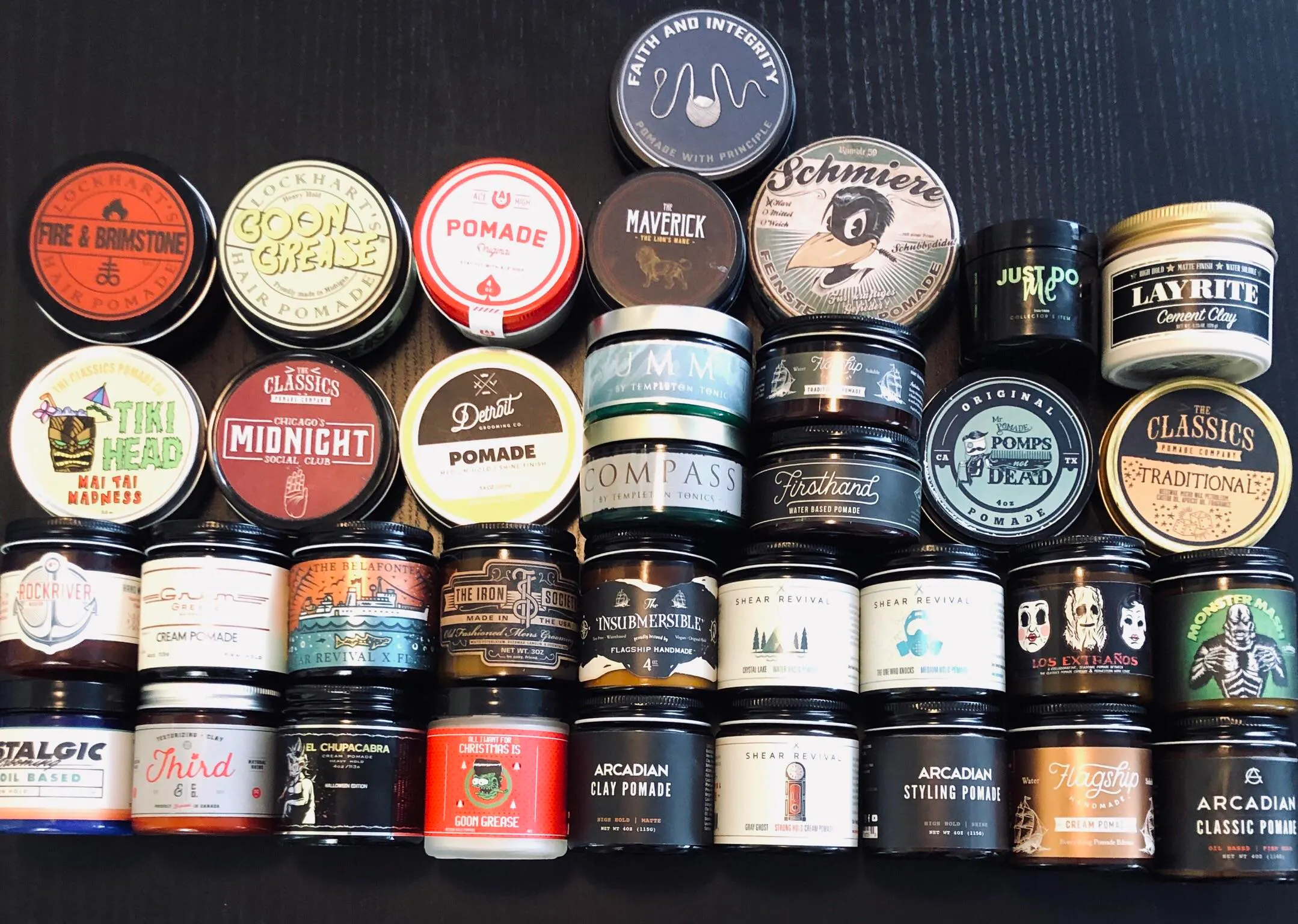 a large collection of pomade