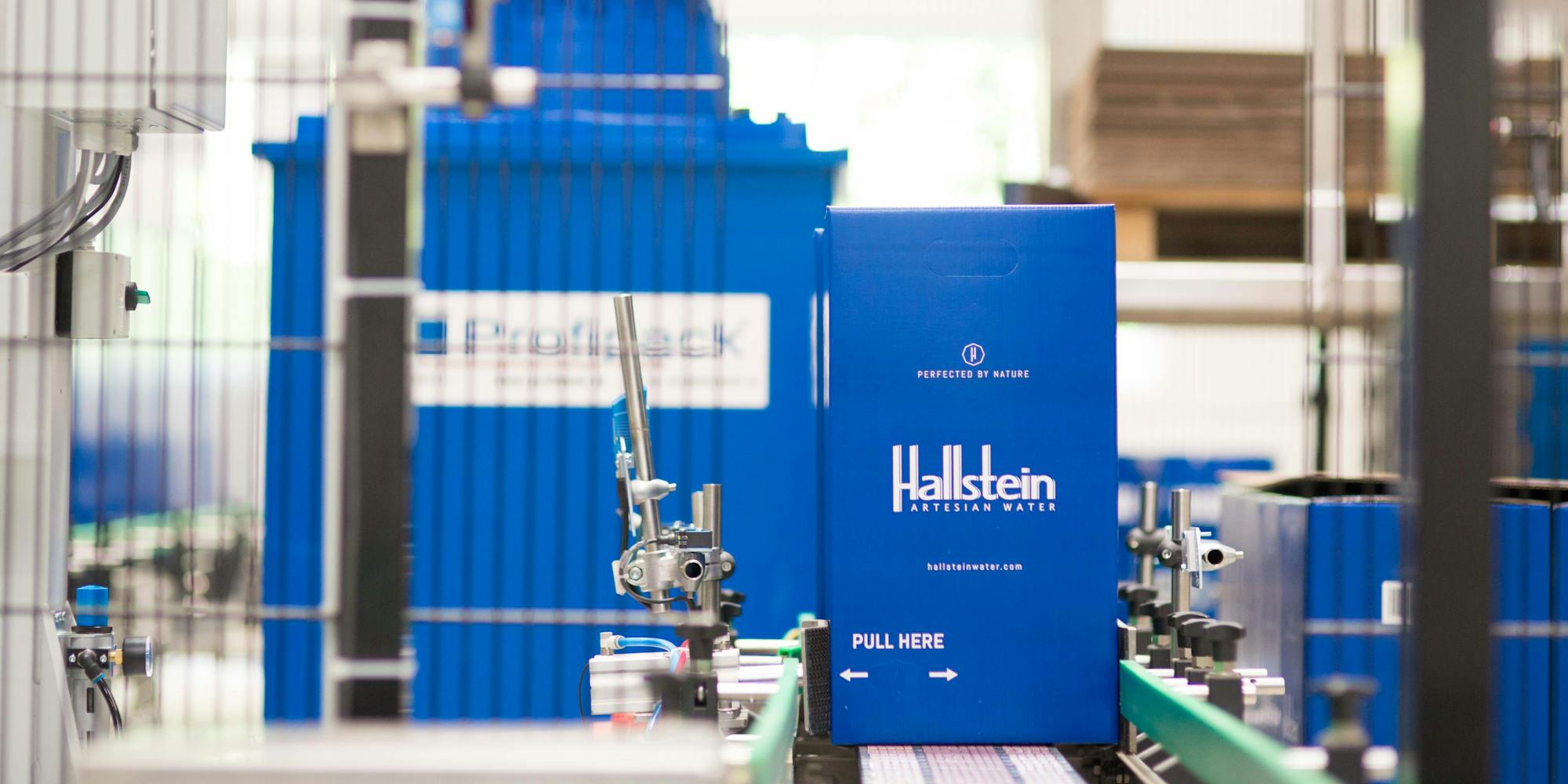 Hallstein bottle packaging in the factory in Obertraun, Austria.