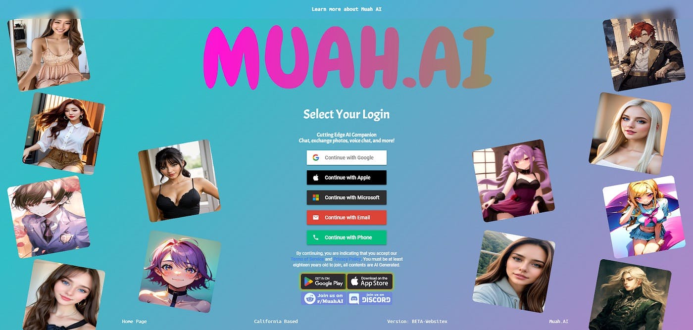 Muah.ai's login page