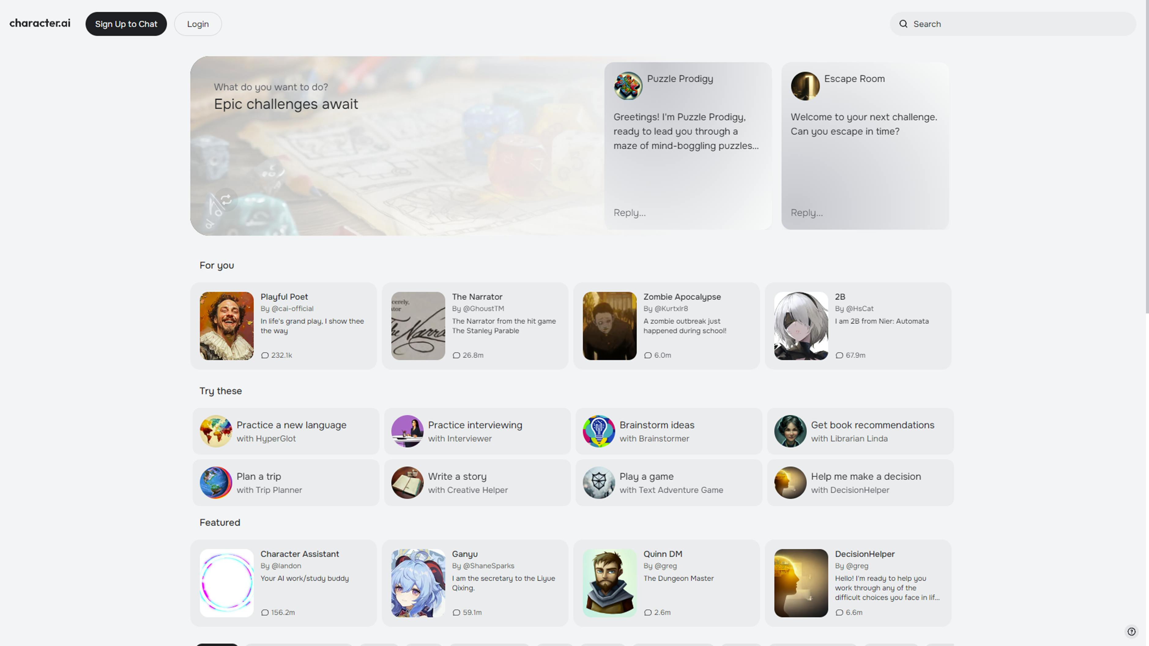CharacterAi's homepage