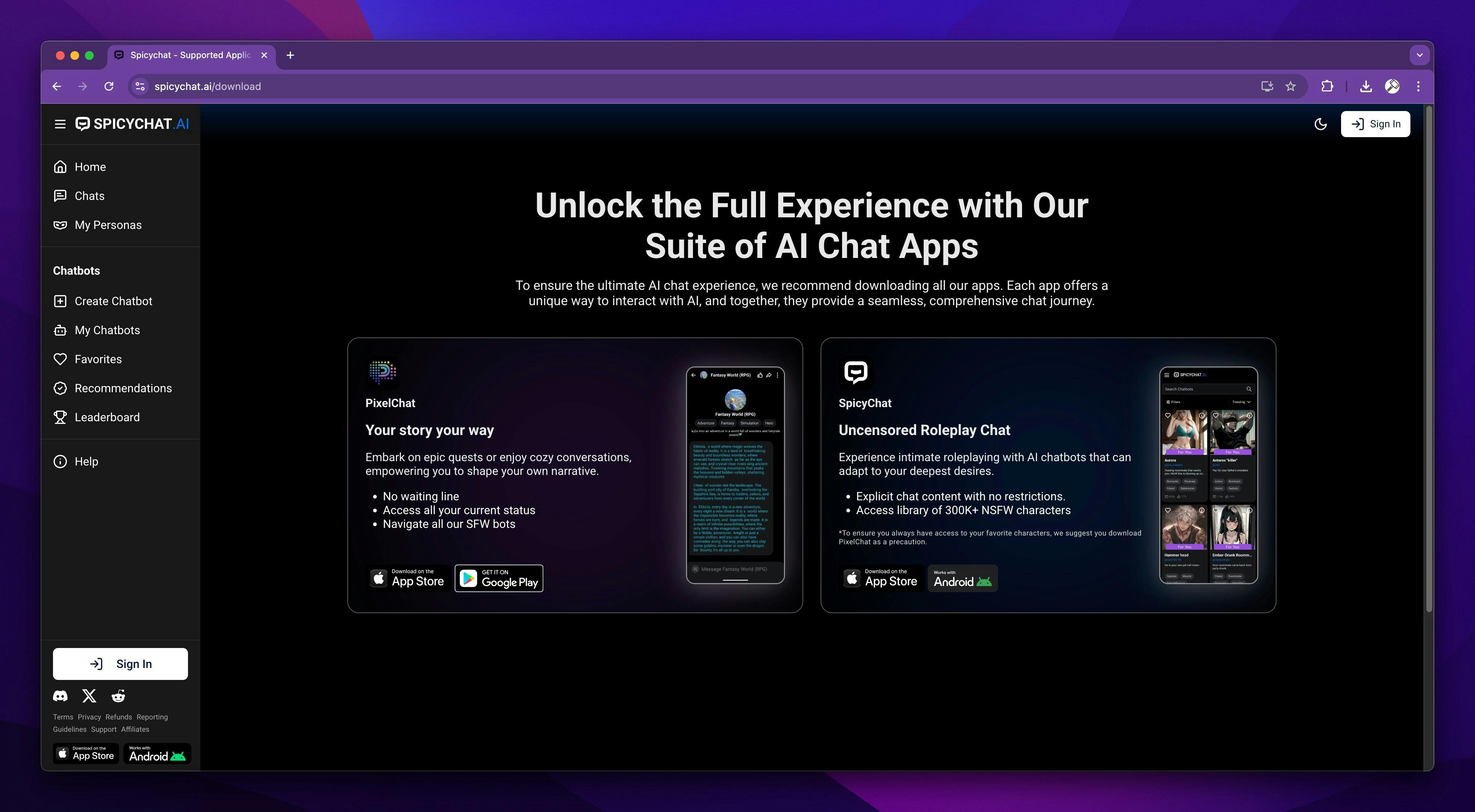 SpicyChat's homepage