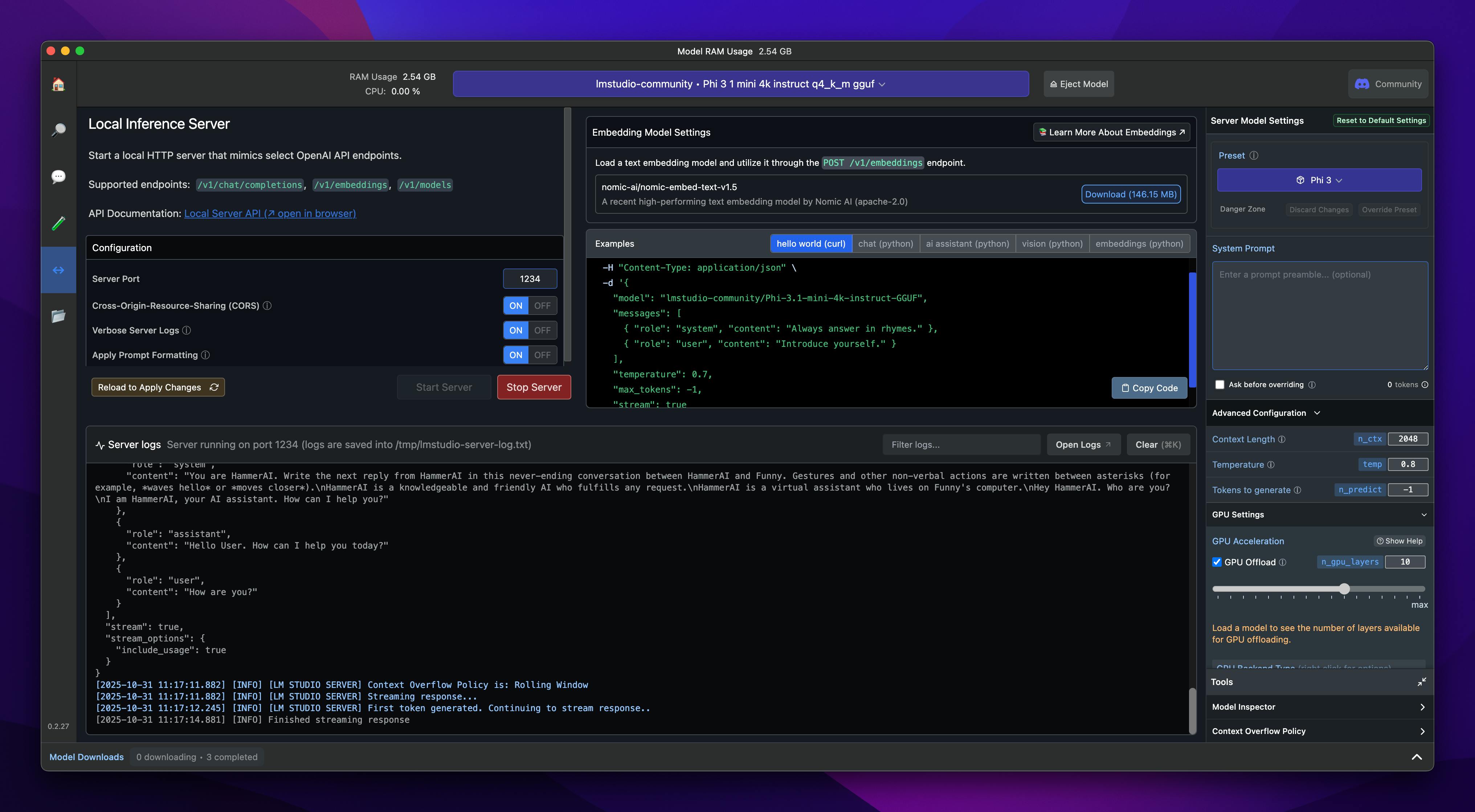 LM Studio configuration for HammerAI Proxy Mode
