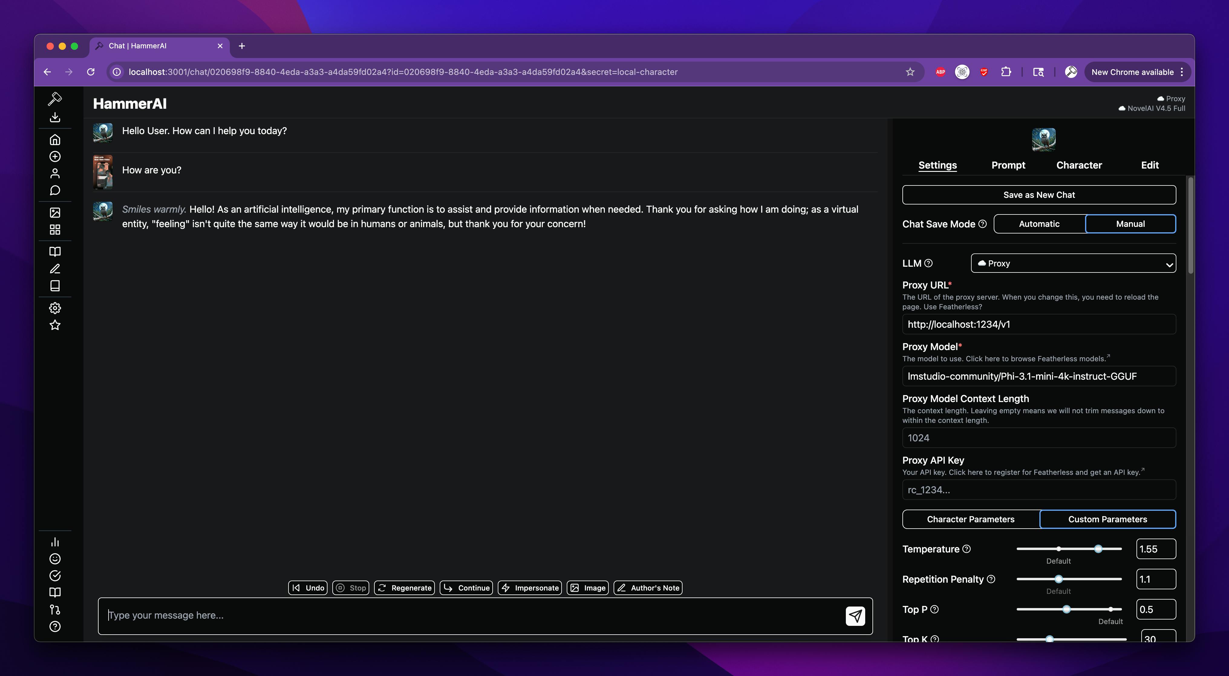 HammerAI configuration for HammerAI Proxy Mode