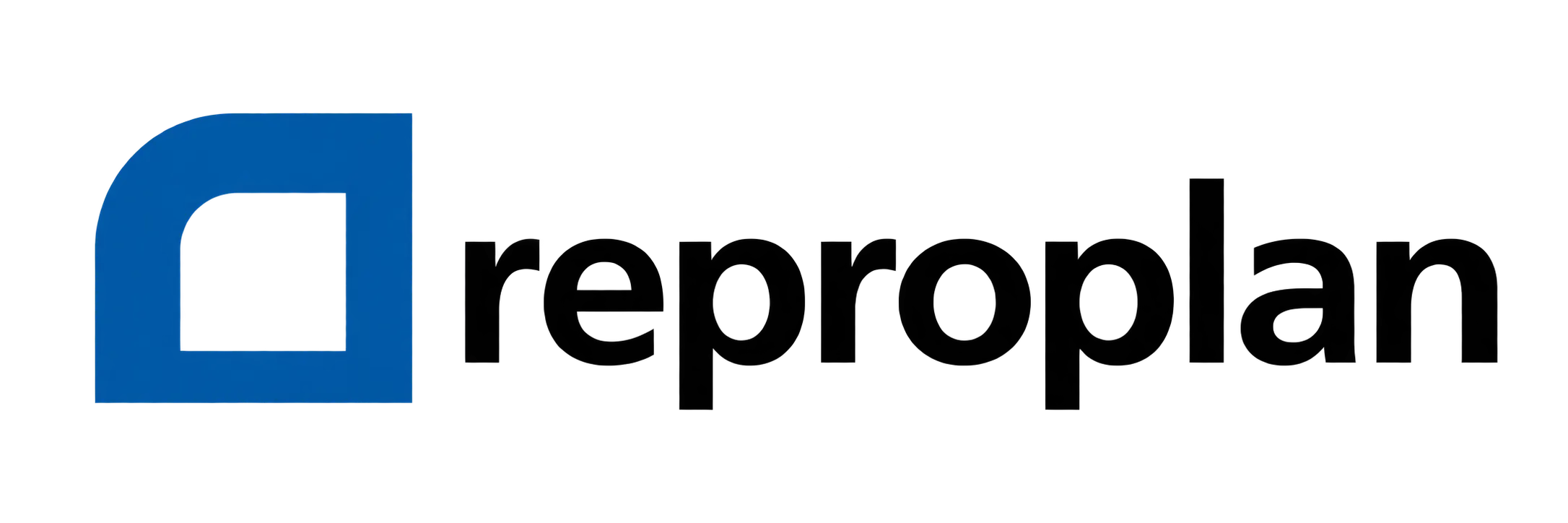 Logo von reproplan mit blauem Signet und schwarzem Schriftzug „reproplan“ auf transparentem Hintergrund.