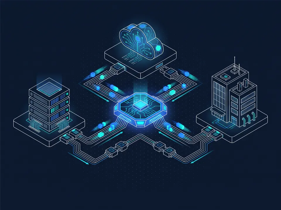 Vernetzte KI-Software verbindet unterschiedliche Systeme und automatisierte Unternehmensprozesse.