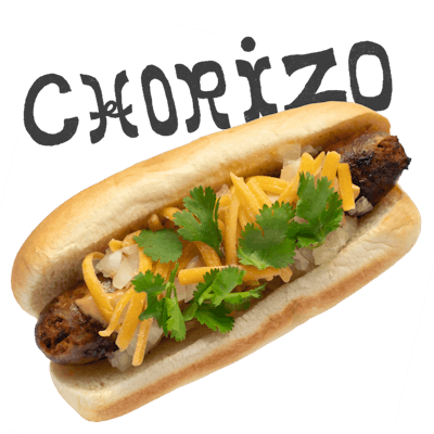 Chorizo - Spicy Mexican sausage, chipotle mayo, cheddar, tomato, onion, cilantro.