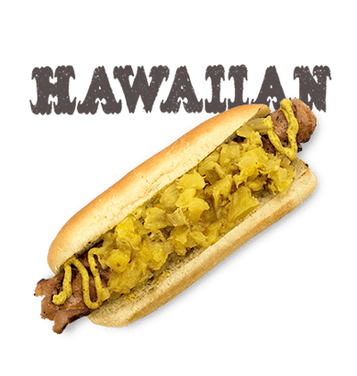 Hawaiian - Portuguese sausage with mango mustard, pineapple relish.