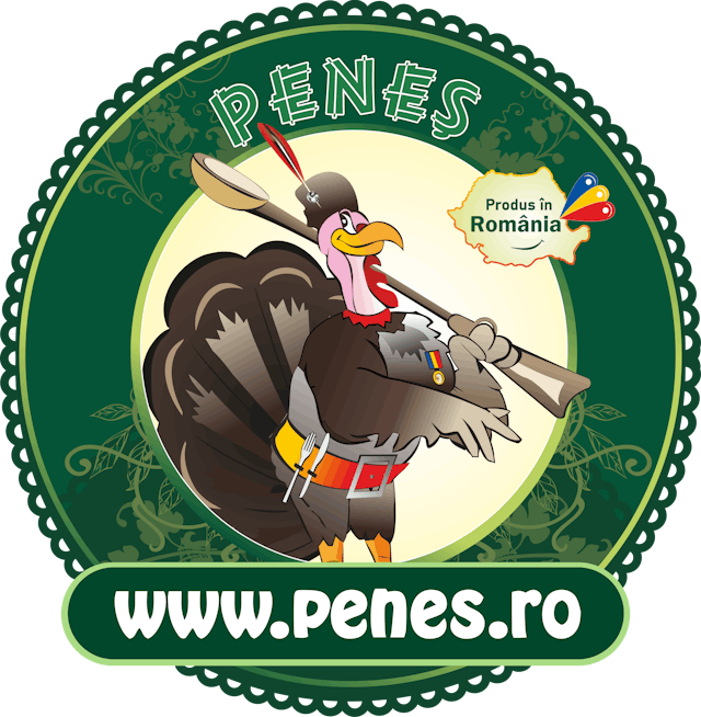 Logo-ul Peneș Curcanul, reprezentat de un curcan stilizat pe fundal verde și textul «www.penes.ro».