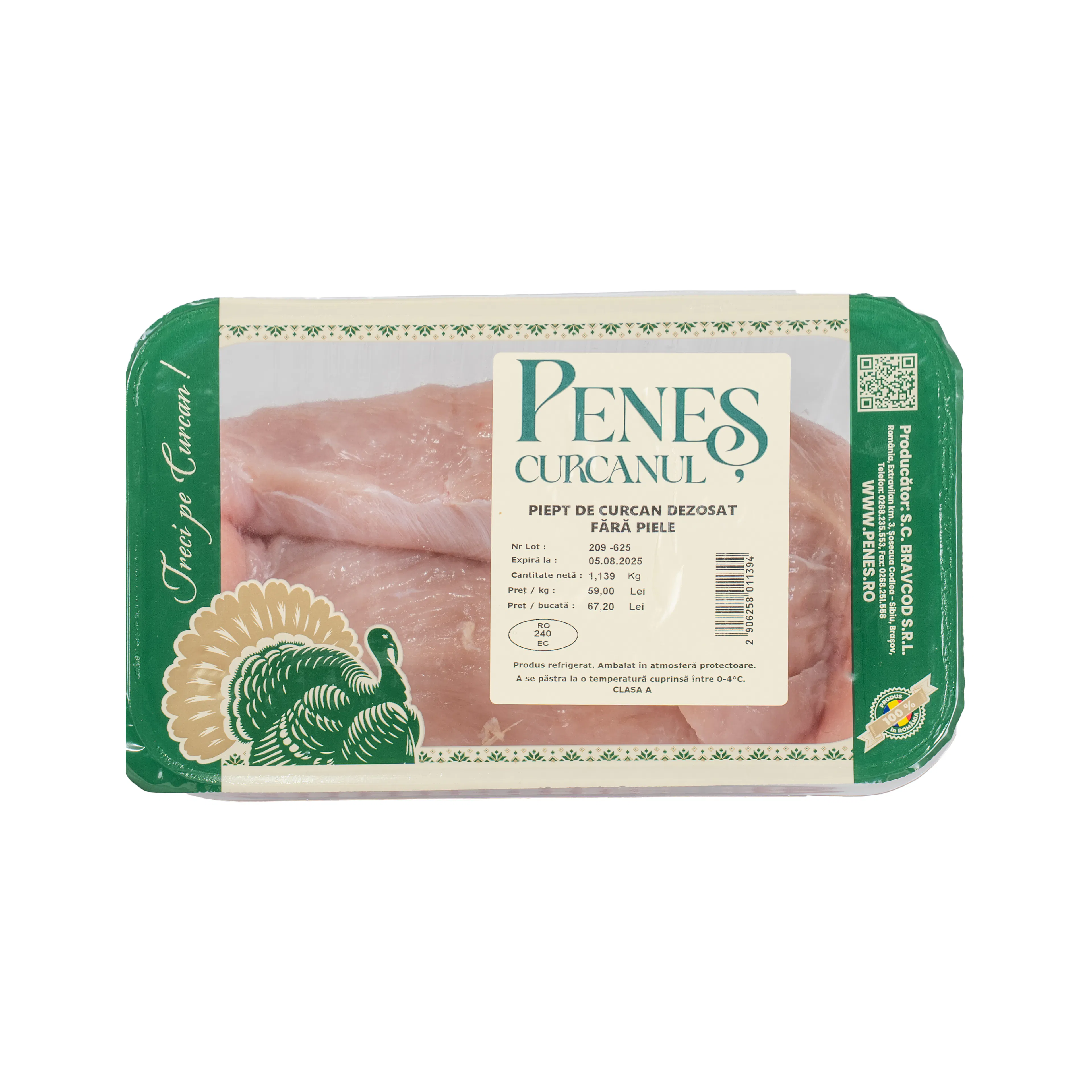 Piept de curcan dezosat, fără piele, degresat, refrigerat
