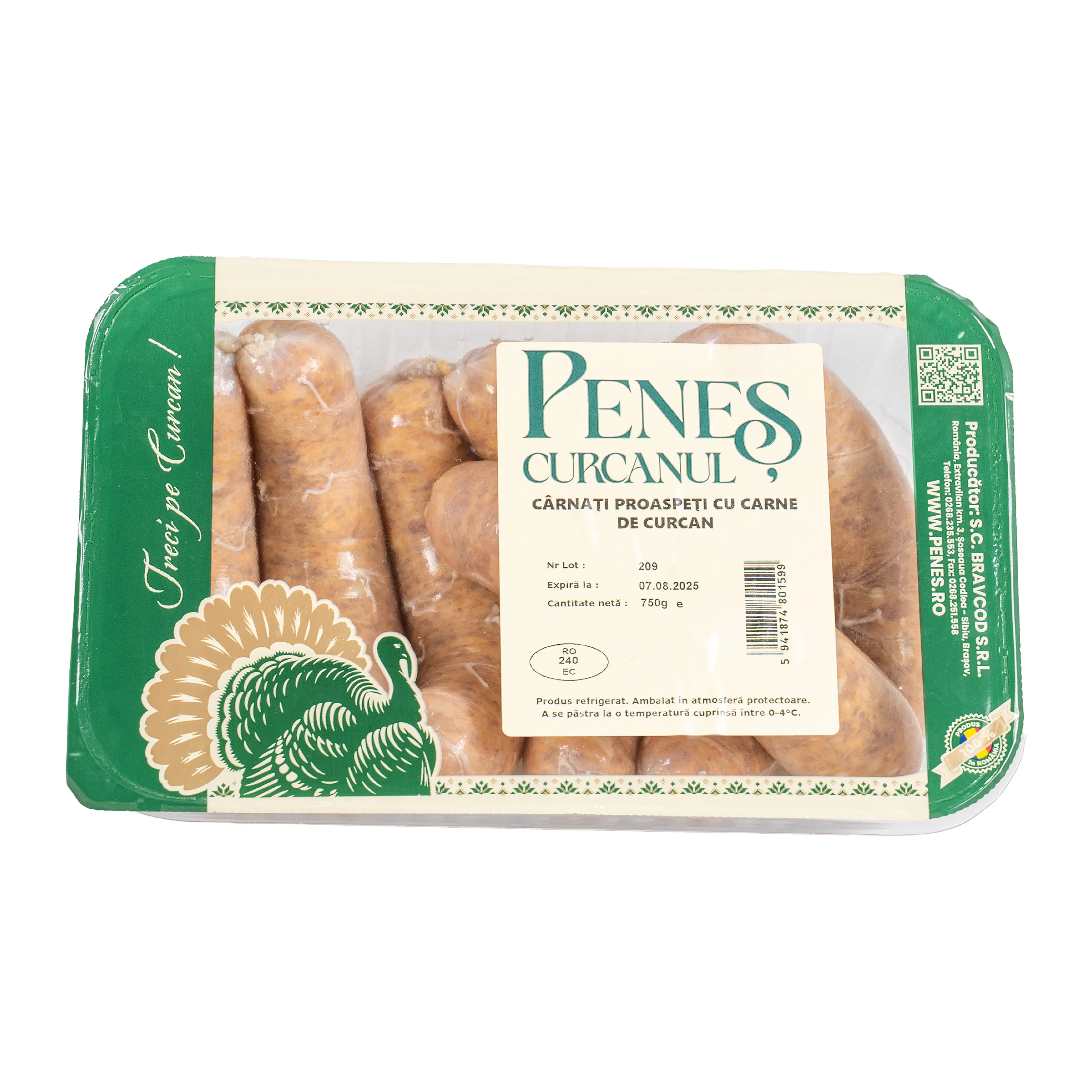 Cârnați proaspeți cu carne de curcan, refrigerați