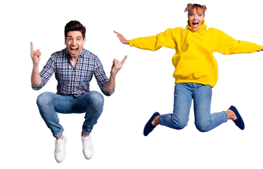 Man and woman jumping
