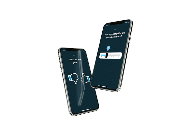 Två mobiltelefoner som visar undersökningar