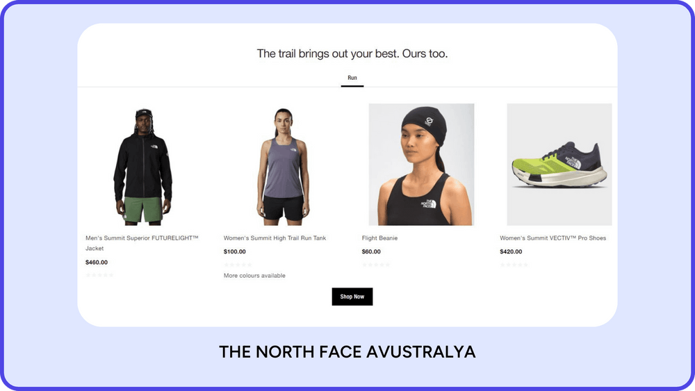 The North Face Avustralya e-ticaret mağazası