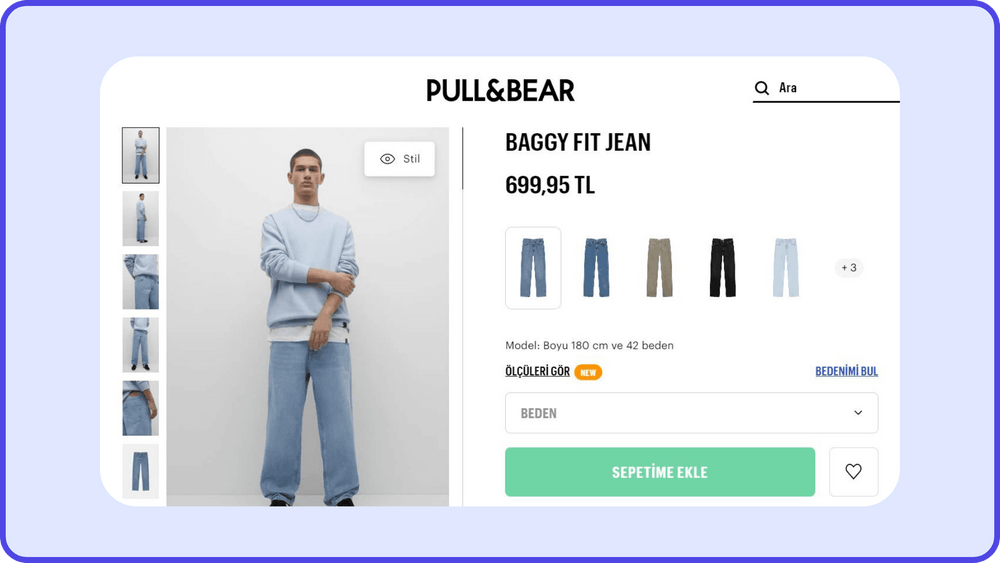 Pull&Bear e-ticaret sitesindeki ürün ayrıntıları