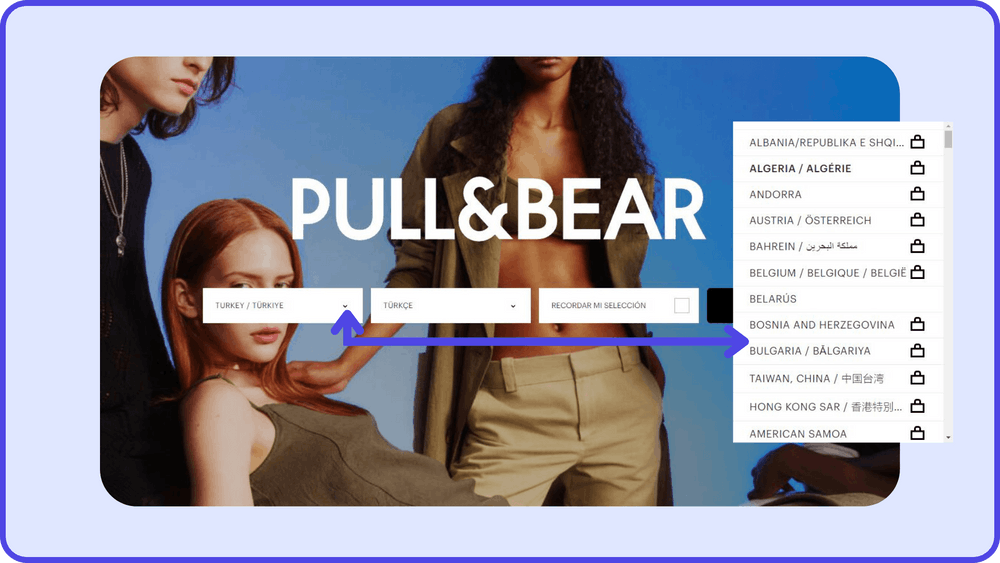 Pull&Bear Web Sitesindeki Farklı Bölgeler