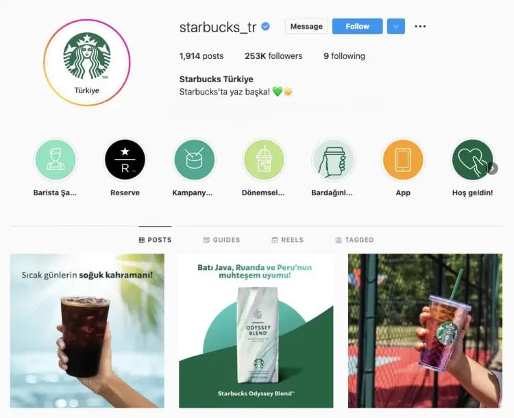 Starbucks Türkiye Instagram sayfası
