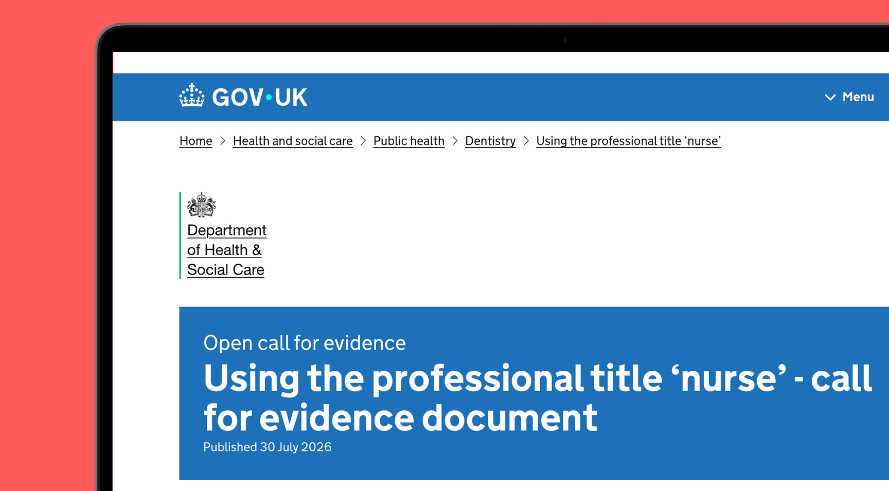 UK government Open Call for Evidence on Protecting the title Nurse in law