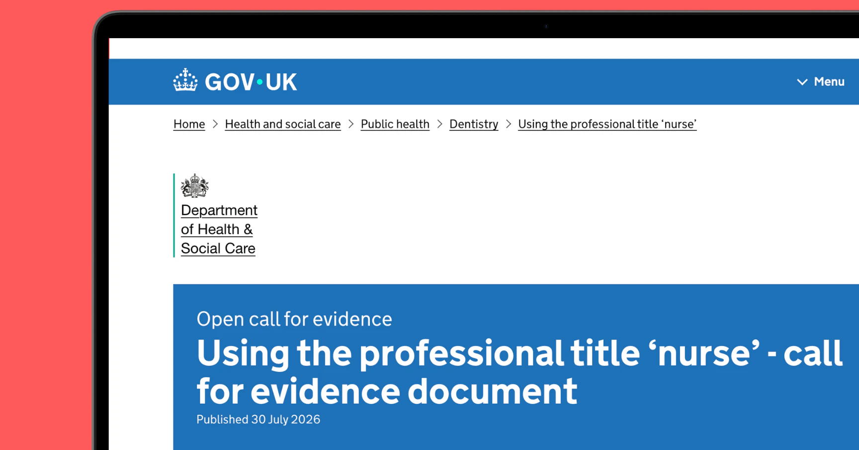 UK government Open Call for Evidence on Protecting the title Nurse in law