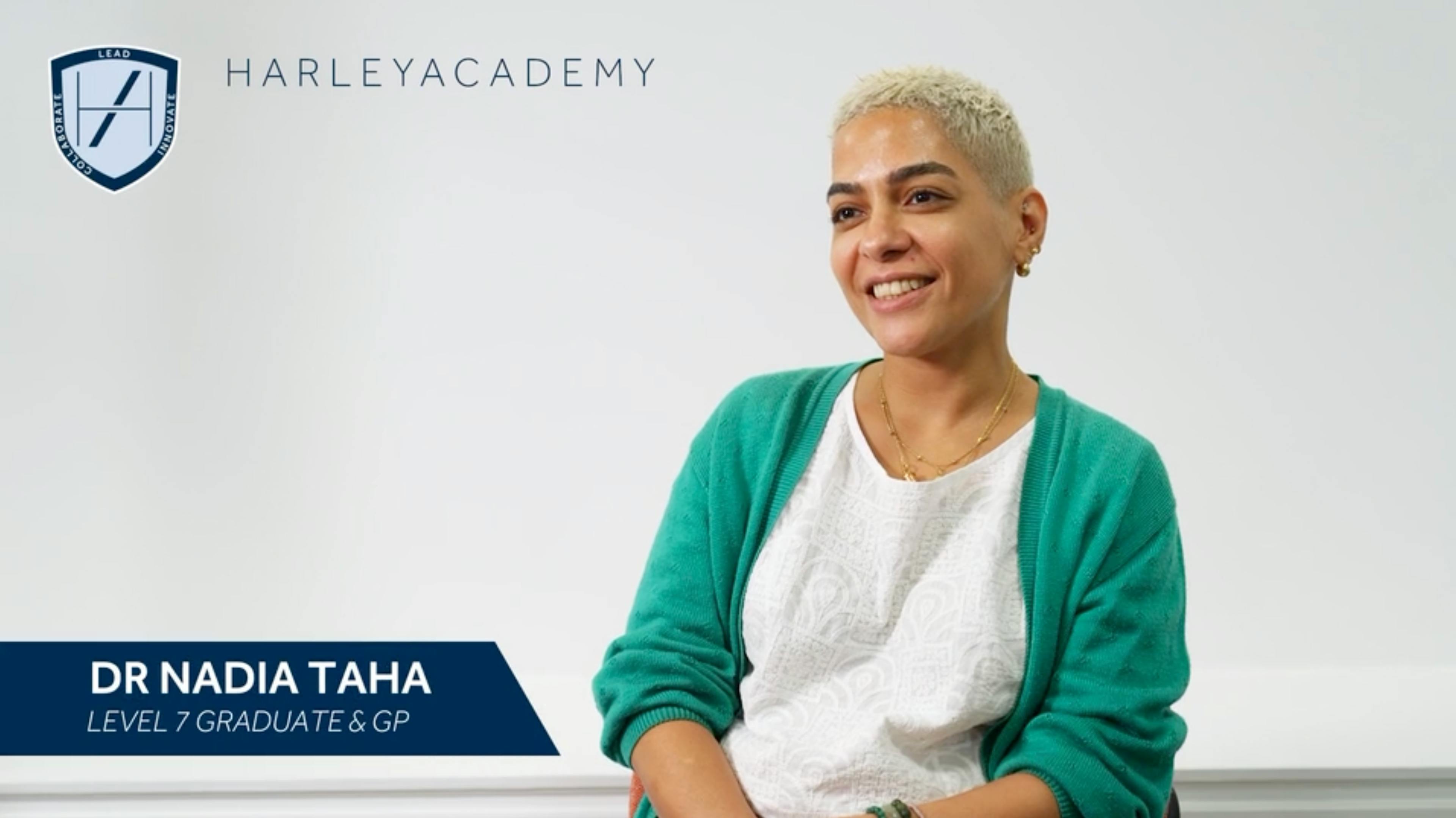 Dr Nadia Taha's testimonial video Harley Academy Level 7 graduate and NHS GP