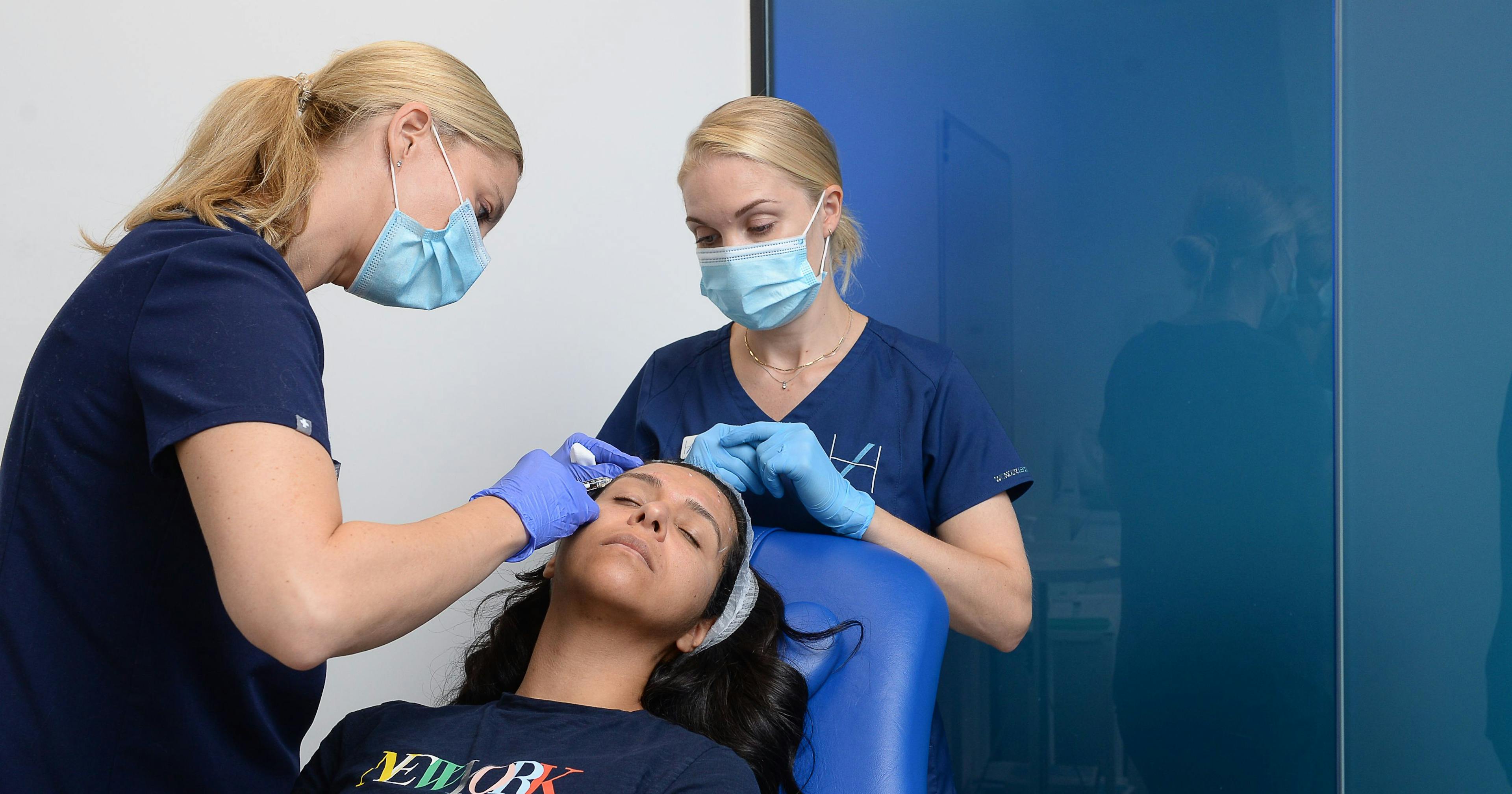 A patient receiving injectable treatment