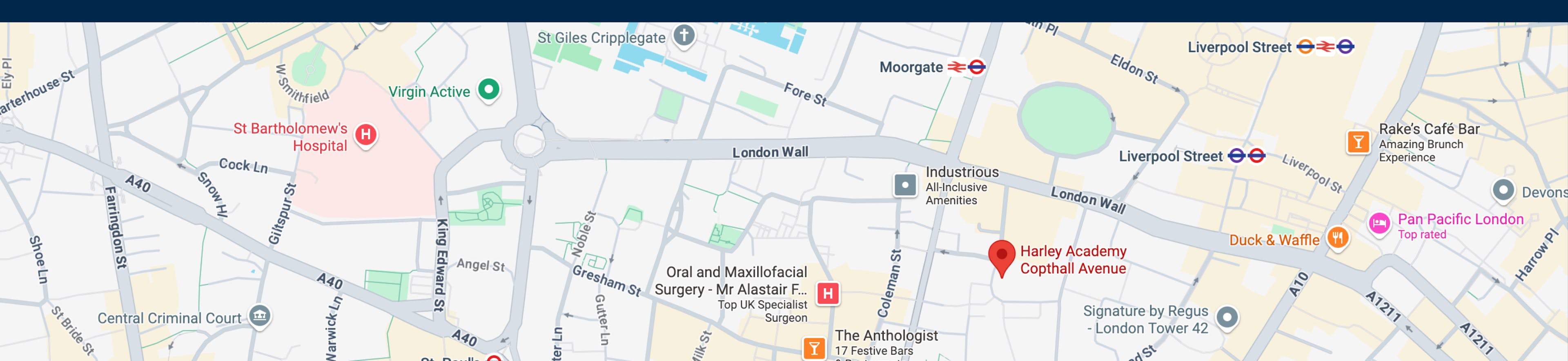 Harley Academy London Copthall Avenue aesthetics training school - map and directions