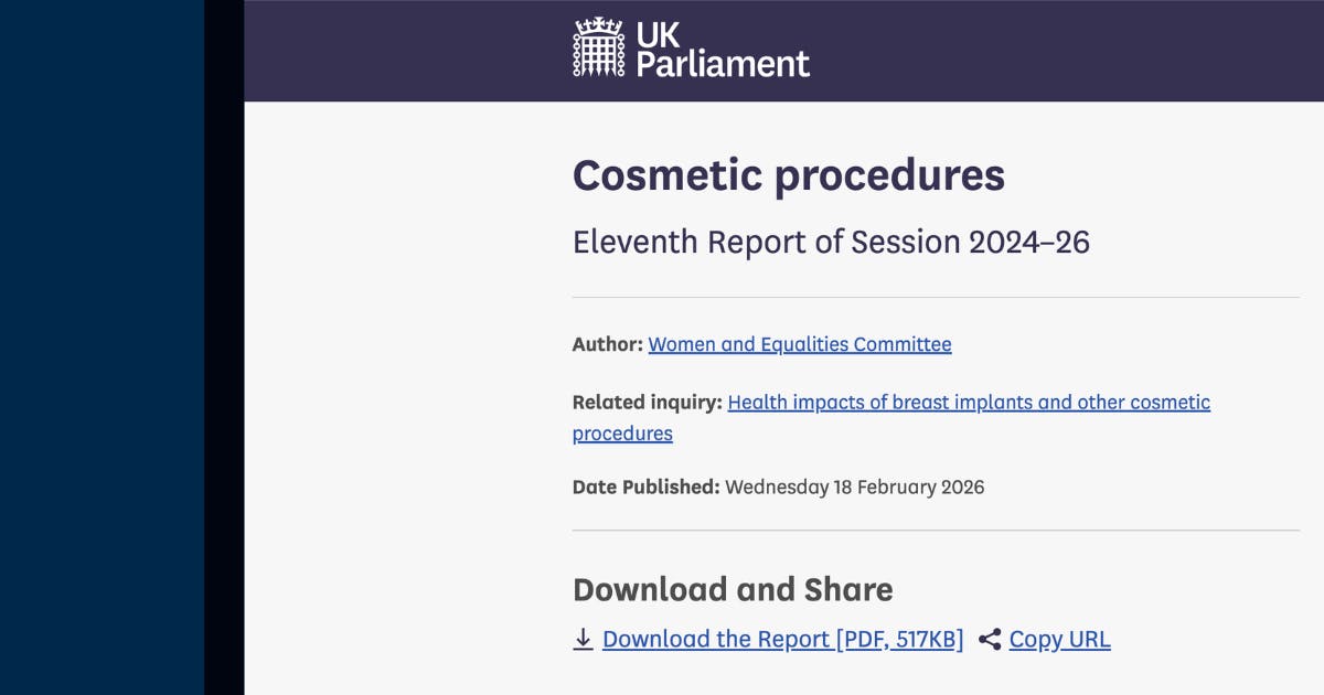 New Select Committee Report - Aesthetics Licensing Scheme UK