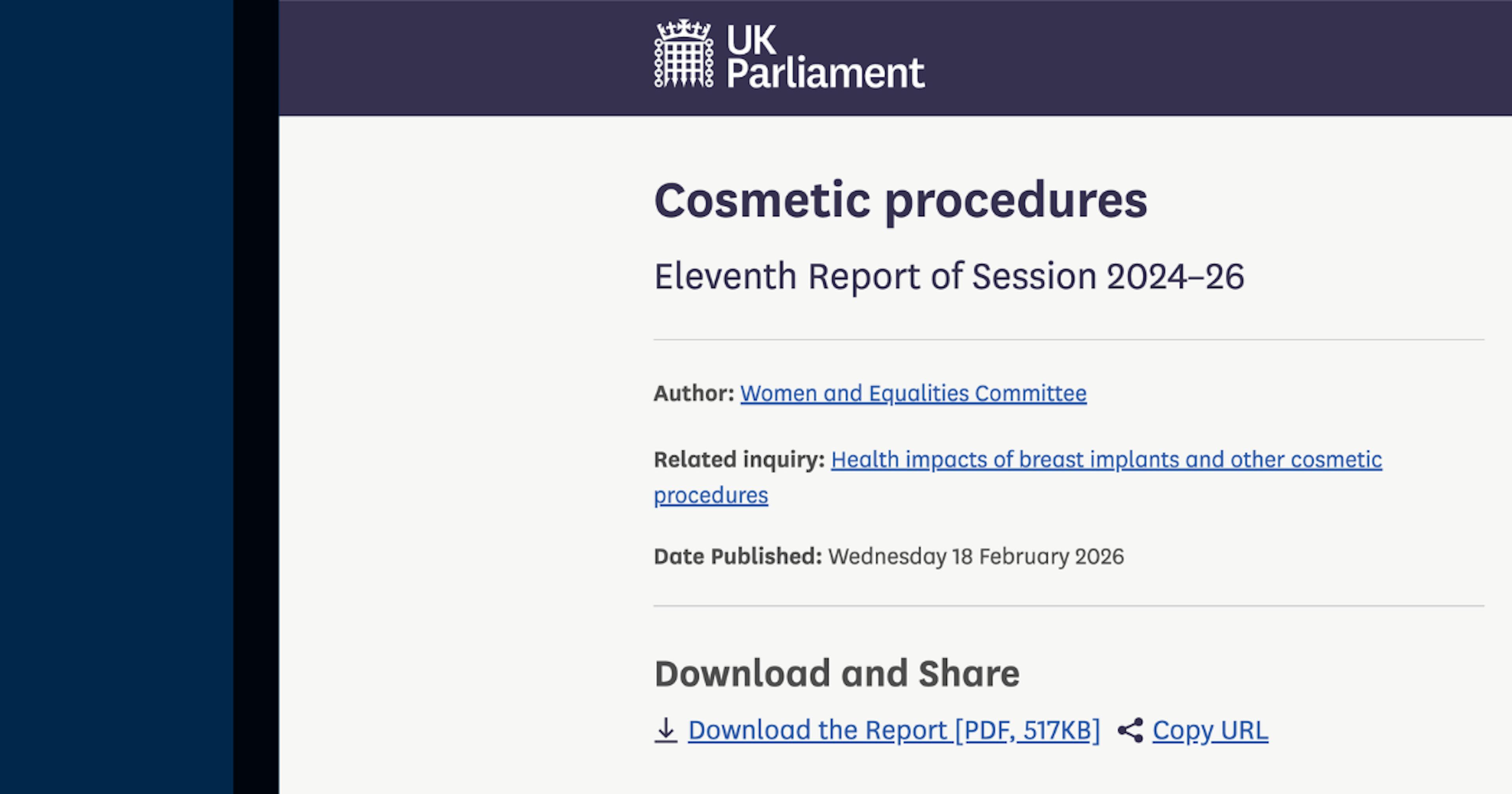New Select Committee Report - Aesthetics Licensing Scheme UK