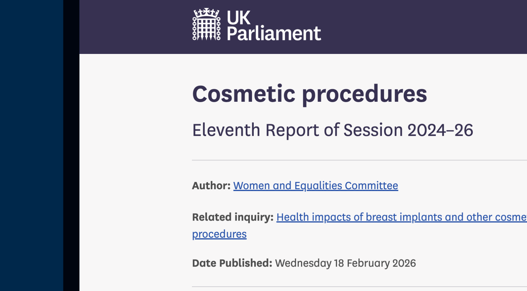 Select Committee Report 2026 Update on Aesthetics Regulation UK