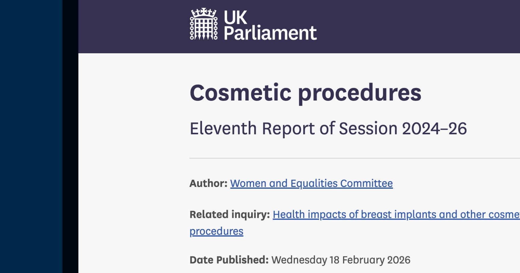 Select Committee Report 2026 Update on Aesthetics Regulation UK