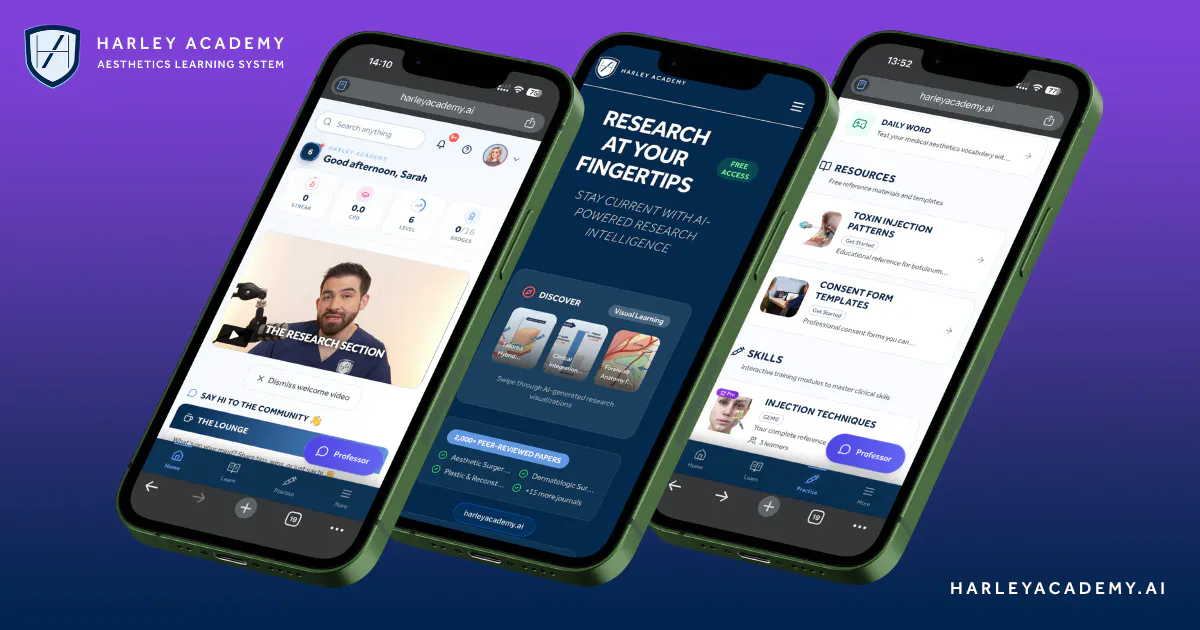 Harley Academy Aesthetics Learning System free ai-powered aesthetic education app for aesthetic practitioners