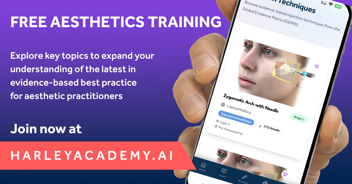 Free aesthetics training on the Harley Academy AI app