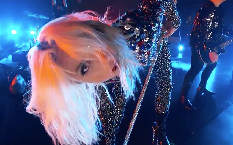 Lady Gaga goes glam rock for Grammy's 'Shallow' performance.