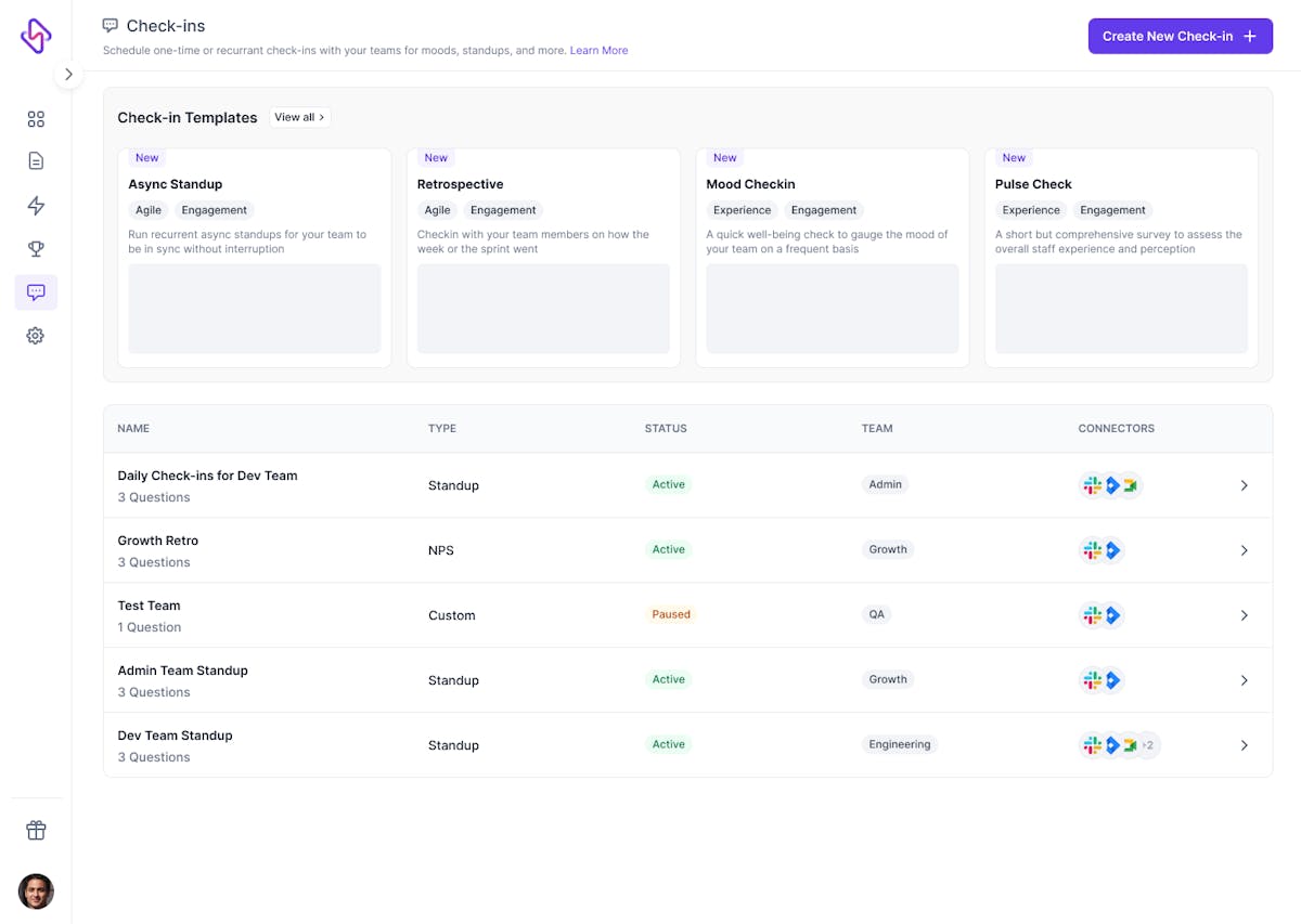 Hatica check-in templates for async standups